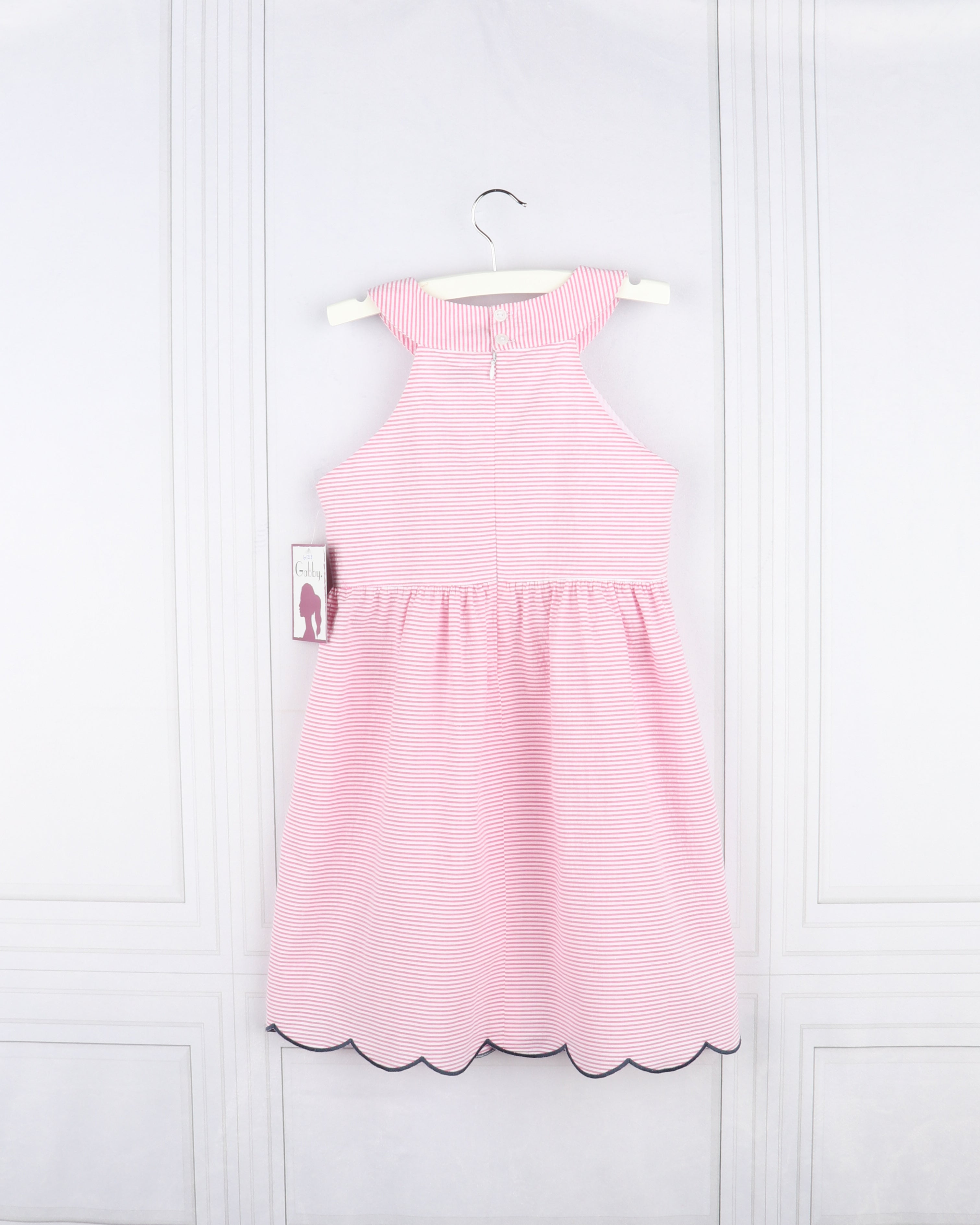 Embroidered Pink Scallop Dress